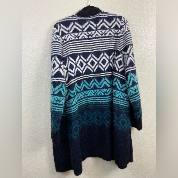 Lane Bryant Knit Open front Sweater Cardigan Blue black Aztec Boho Plus 22/ 24 - Picture 2 of 10